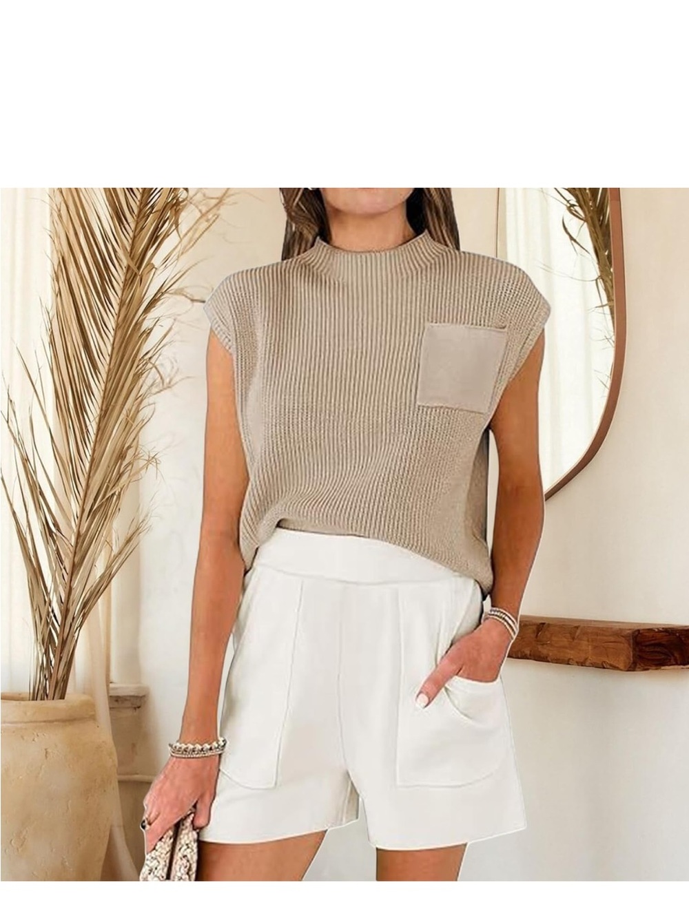 Sleeveless Knit Pocket Top & Shorts Set